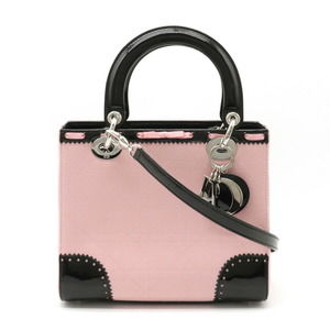 Christian Dior Cannage Handbag Leather Enamel Pink Black